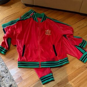 Red and Green Track Suit with Embroidered Logo